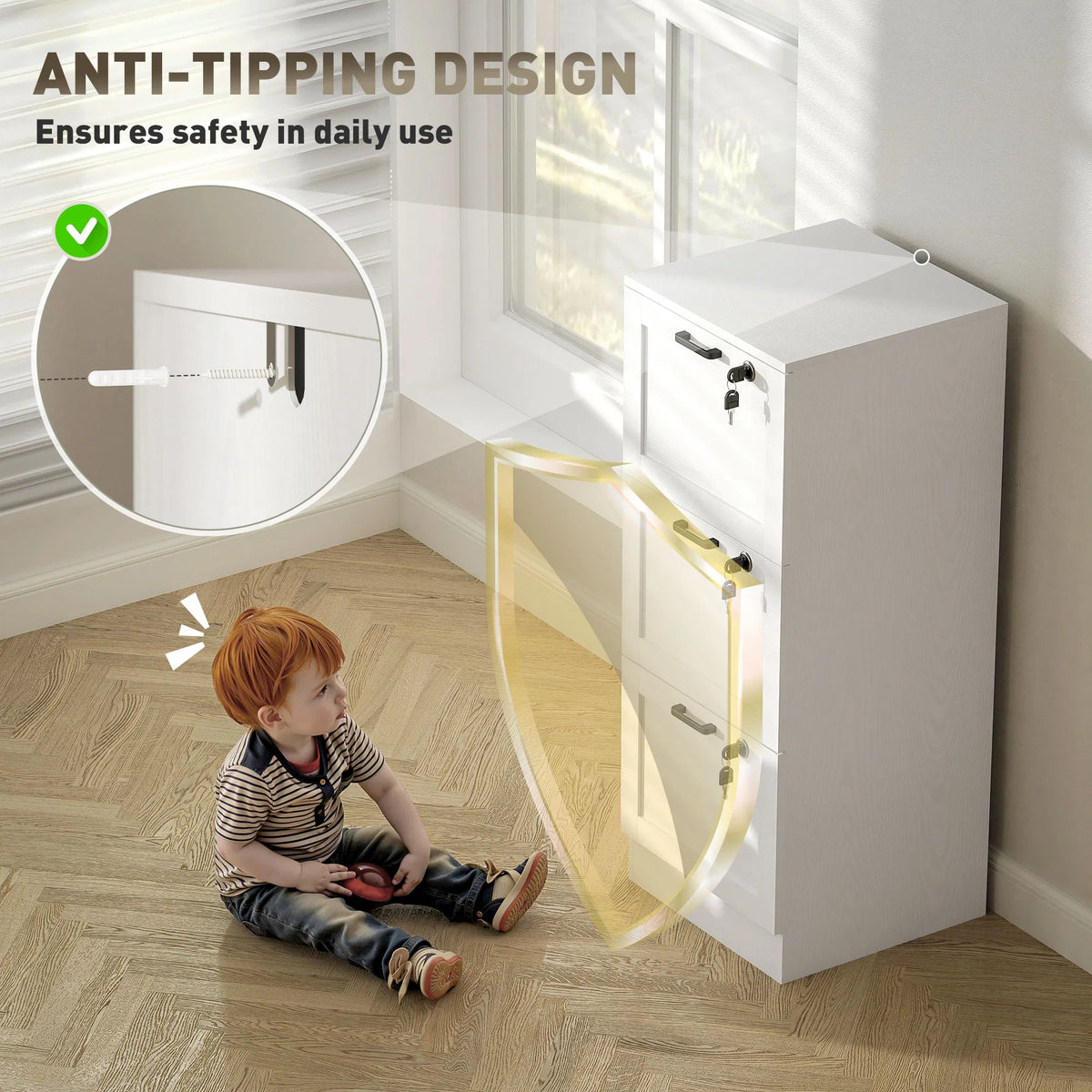 Vertical Filing Cabinet with 3 Drawers Lock File Cabinet for Home Office A4 - Image 4