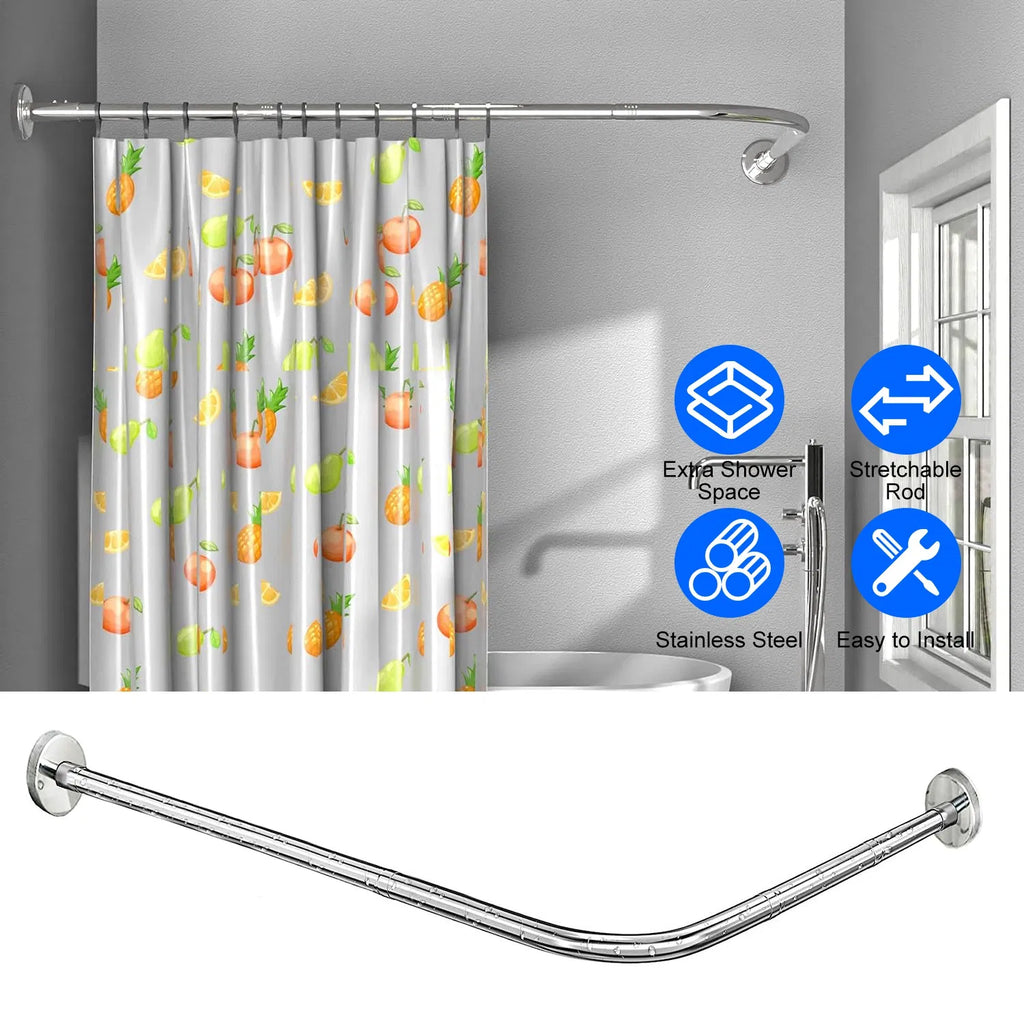 Adjustable L Shaped Curved Shower Rod Premium Stainless Steel Rust