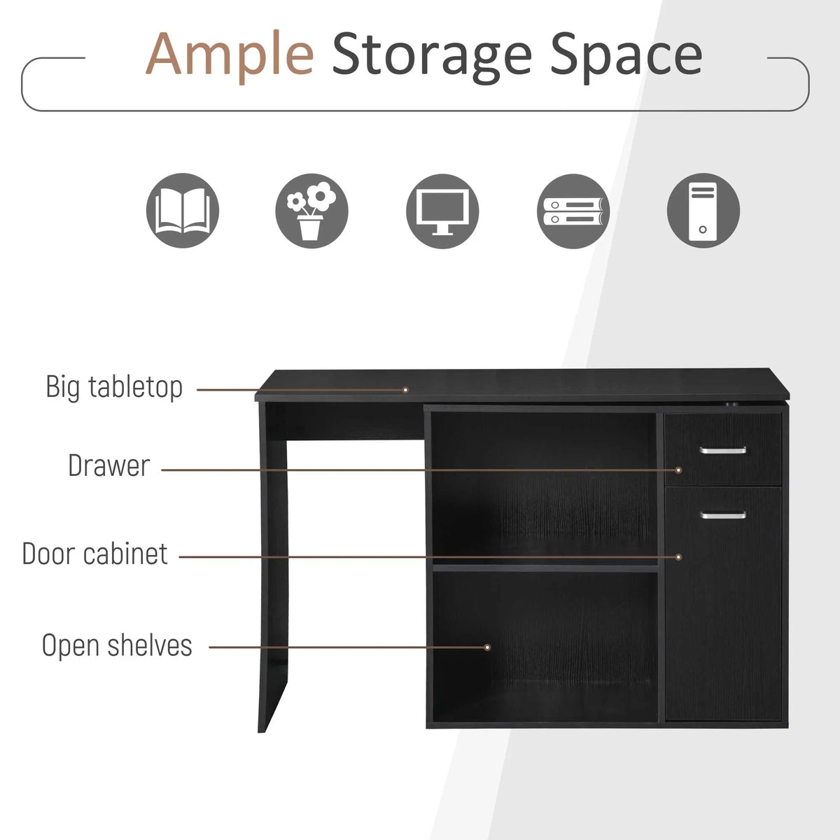 180° Rotating Home Office Corner Desk Storage Shelf Cabinet Black - Image 2
