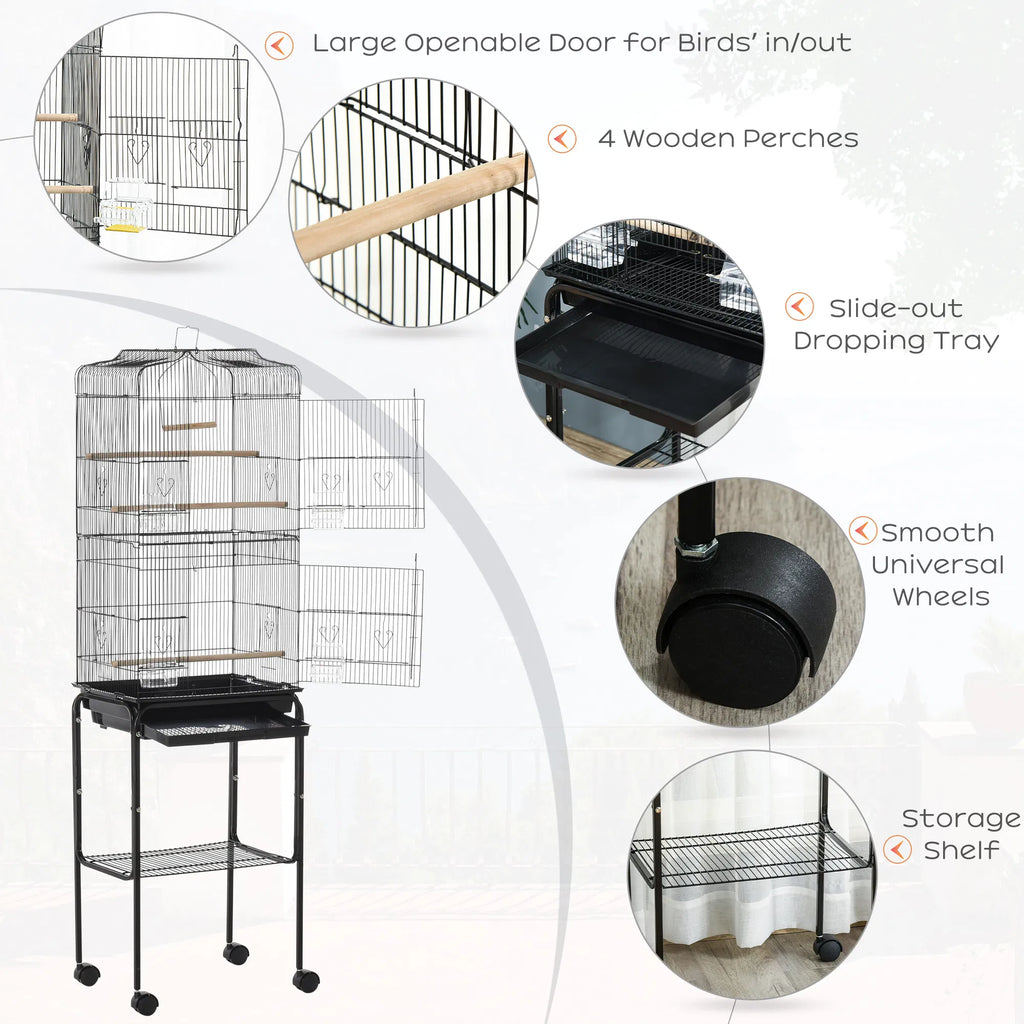 62" Rolling Bird Cage Cockatoo House Play Top Finch Pet Supply with Storage