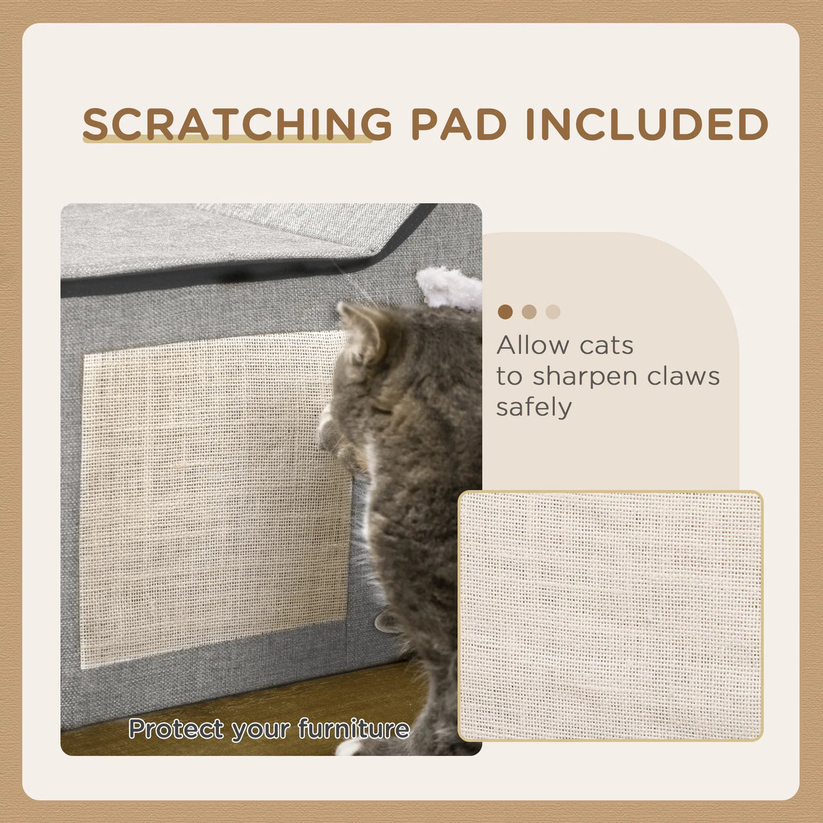 Large Cat Bed for Indoor Cat House Hideaway with Soft Cushion Scratching Pad - Image 3