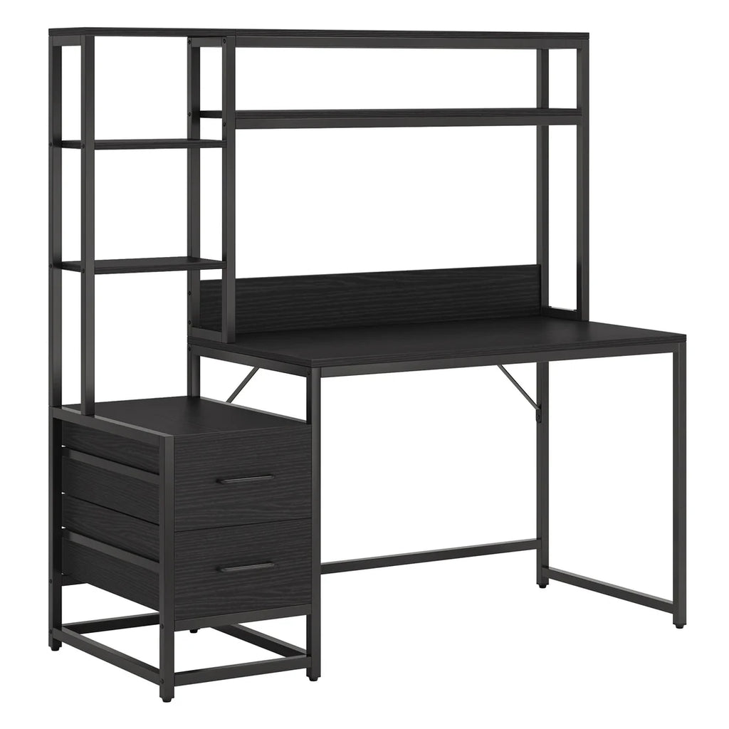 Tall Home Office Desk with Hutch, Shelves and Drawers