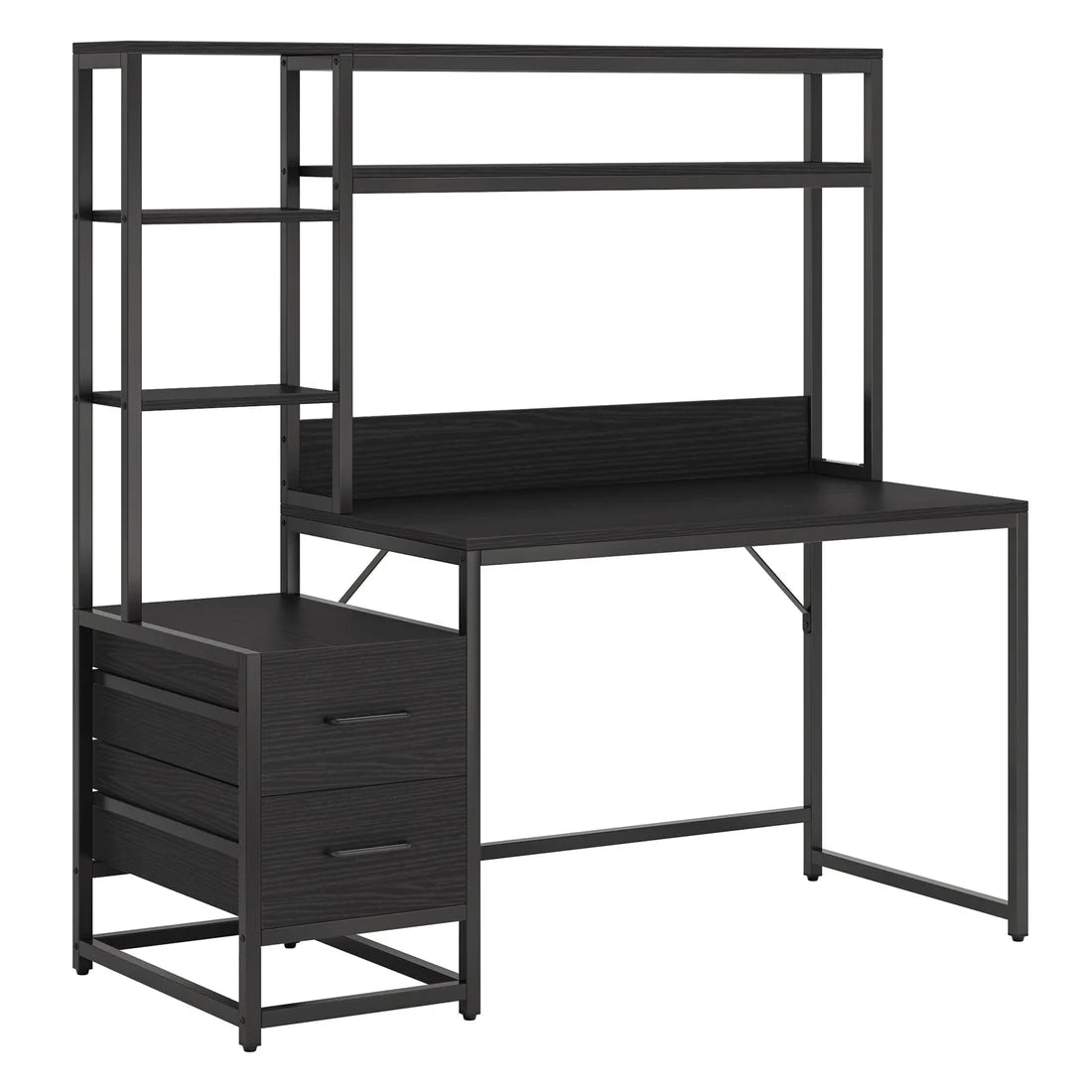 Tall Home Office Desk with Hutch, Shelves and Drawers