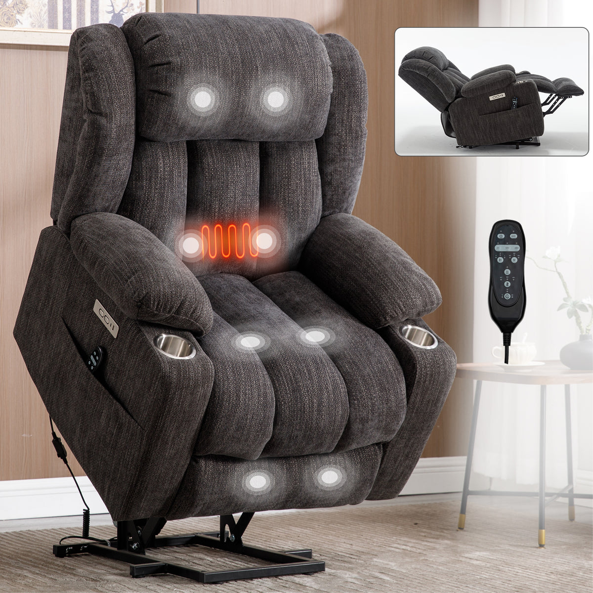 Up to 350 LBS Chenille Power Lift Recliner Chair Heavy Duty Motion Mechanism - Image 2