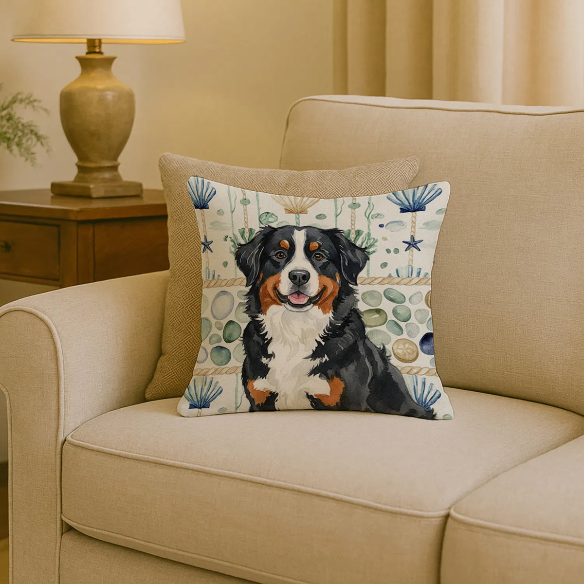 Bernese Mountain Dog Coastal Sea Glass Throw Pillow Decorative Indoor Outdoor - Image 4
