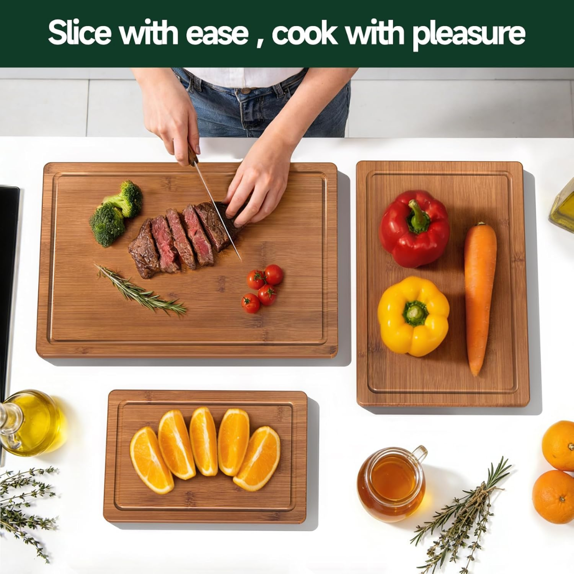 3 Piece Set Deep Carbonized Bamboo Cutting Board For Kitchen Crack Resistant - Image 4