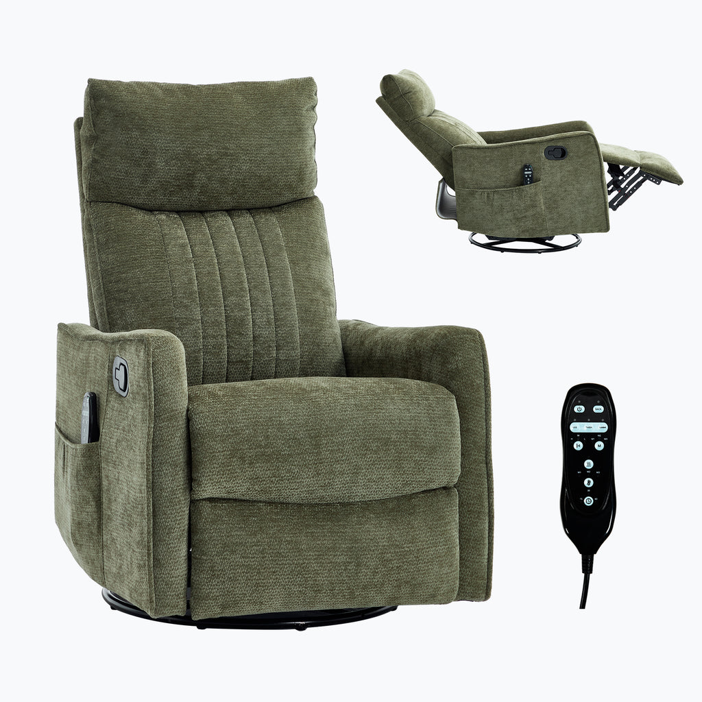 Green Heat Massage Manual Recliner Chair with Rocker and Swivel in Fabric for - Image 5