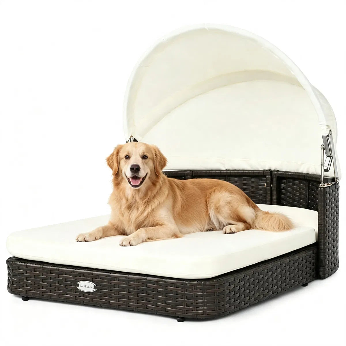 Hand Woven PE Rattan Dog Bed with Adjustable Canopy Elevated Outdoor Pet - Image 5