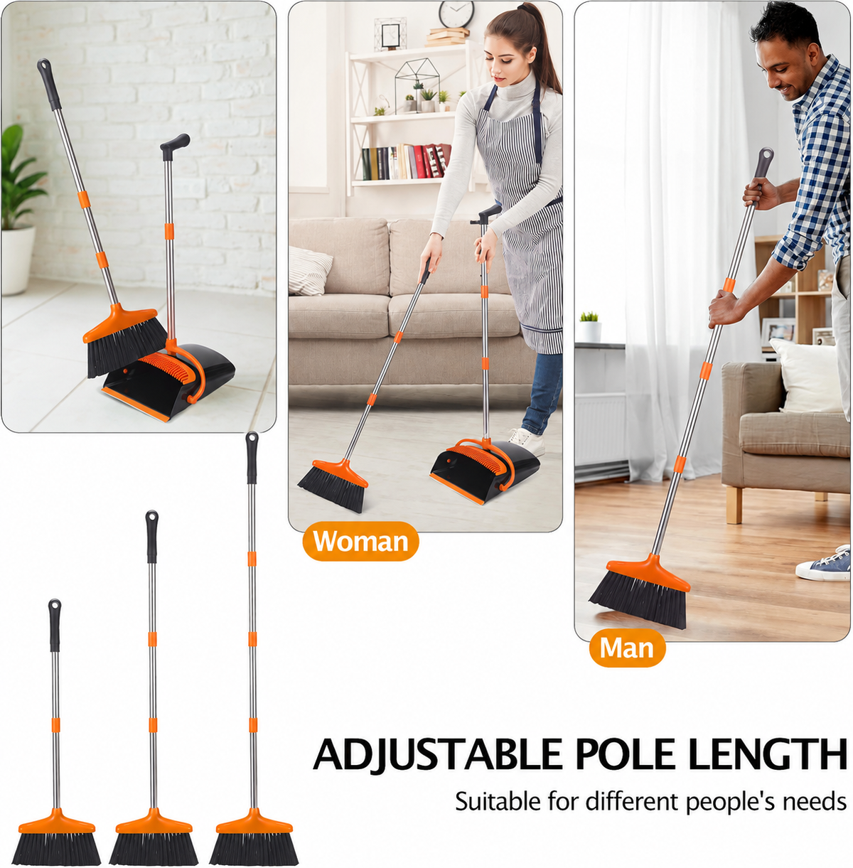 Broom And Dustpan Set 54.33 Inches Long Handle Upright Dustpan With - Image 2