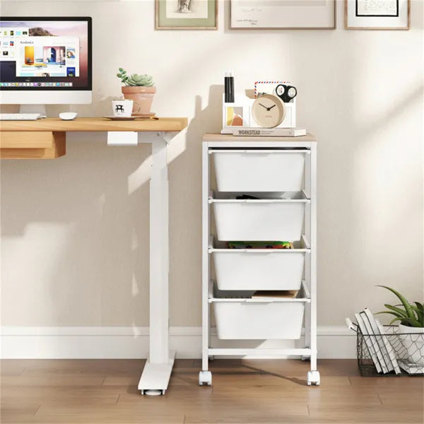 4 Drawer Rolling Storage Cart Mobile Utility Organizer With MDF Wooden Top (Natural) - Image 3