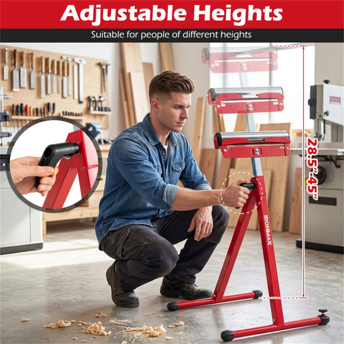 2 Pack Heavy Duty Metal Folding Roller Stand with Edge Guides Portable - Image 2