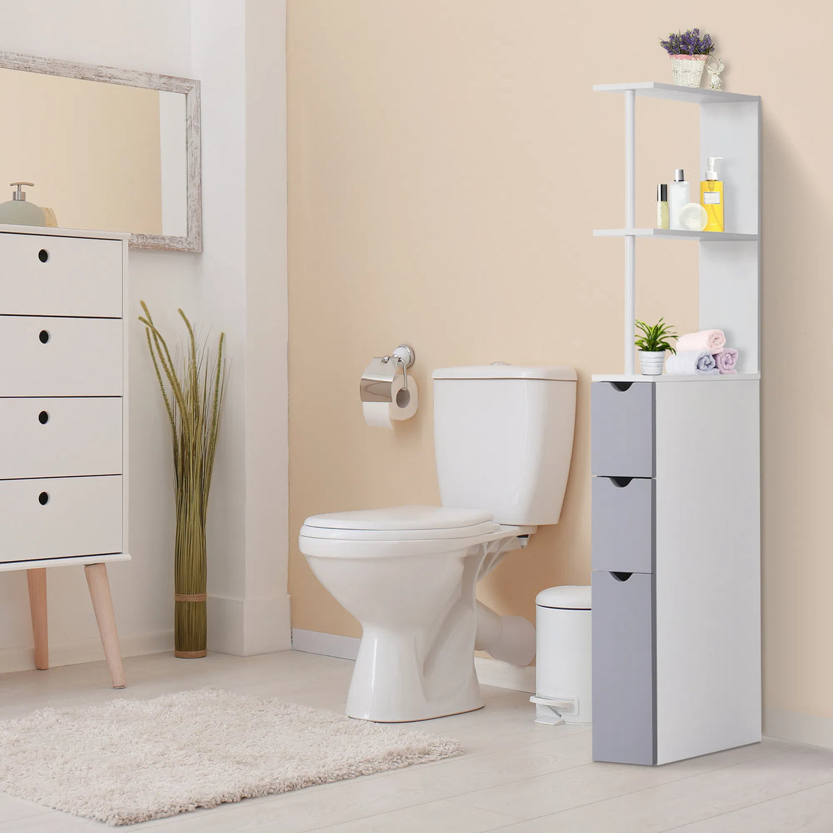 Tall Bathroom Storage Cabinet Narrow Bathroom Cabinet with Drawers and Open - Image 5