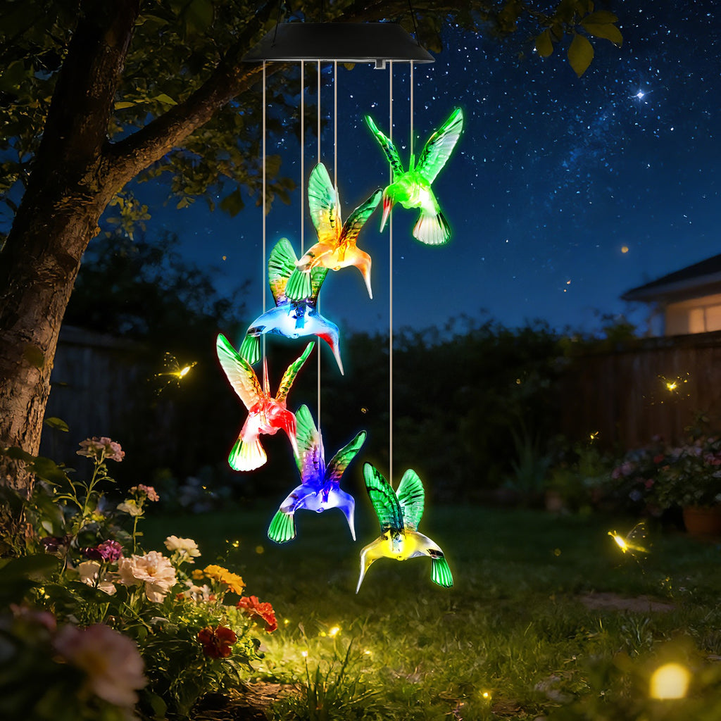 2Pcs Solar Hummingbird Wind Chime 7 Color Changing Wind Chime For Outside IPX4 - Image 3