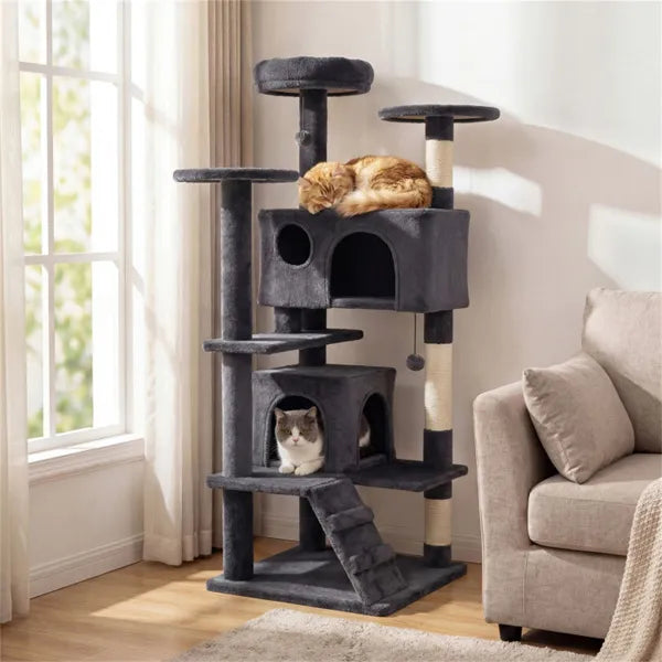 52" Tall Cat Tree Tower With Perches & Condos Multi Cat Playground With