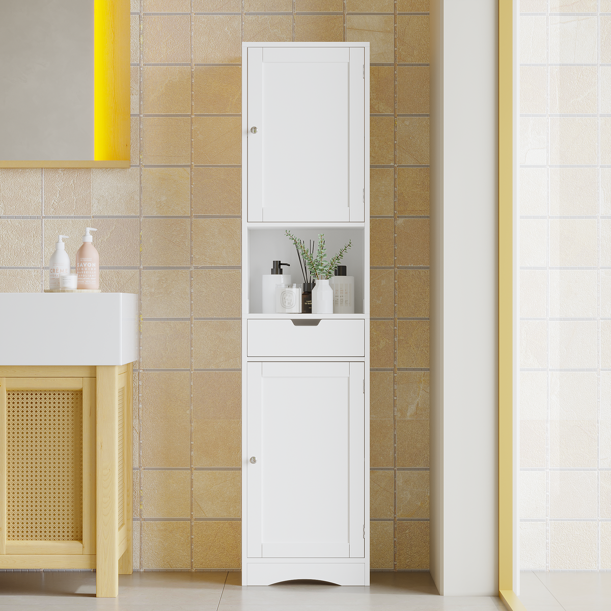 67-Inch Tall Bathroom Cabinet with Drawer