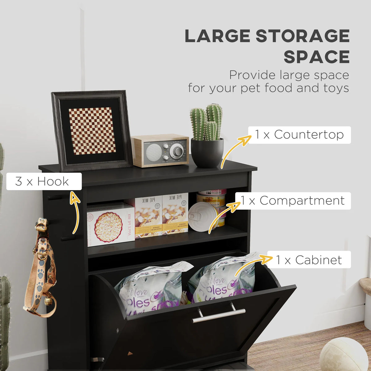 Pet Feeder Station Storage Cabinet Dog Food Storage Container with Dog Raised - Image 2