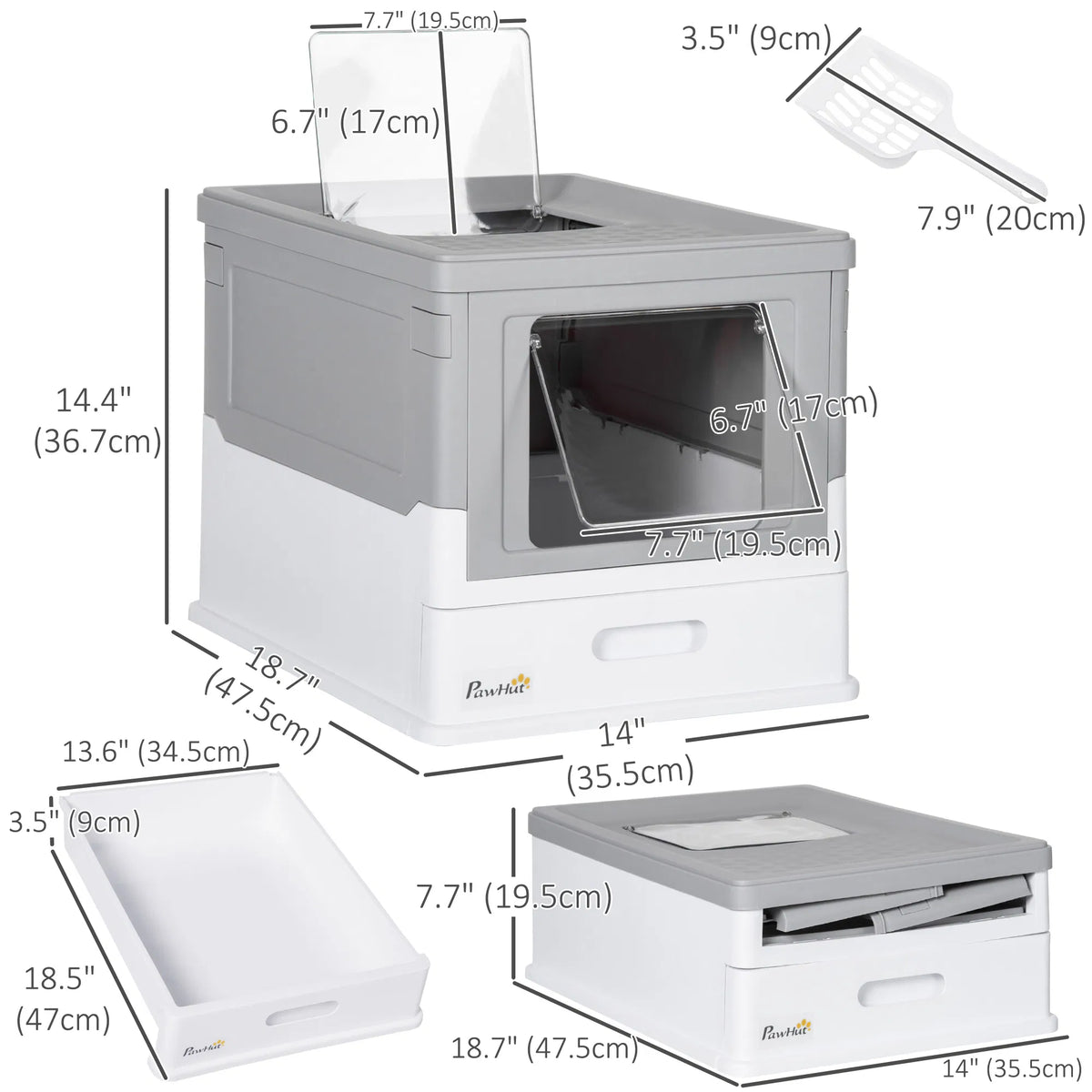Top Entry Enclosed Kitty Litter Box with Scoop Tray Front Entry Large Space