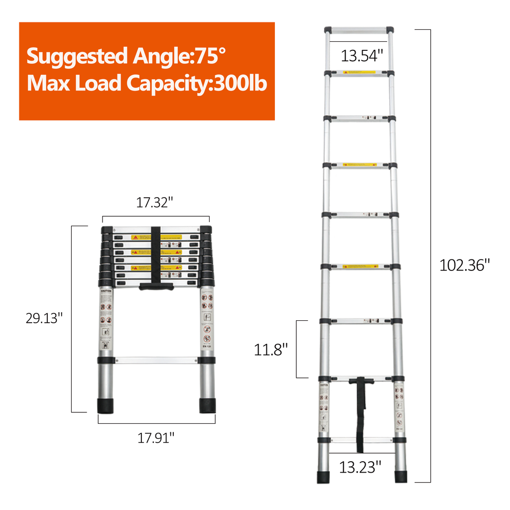 Telescoping Ladder 8.5FT Telescopic Extension Ladder Aluminum Alloy Folding - Image 2