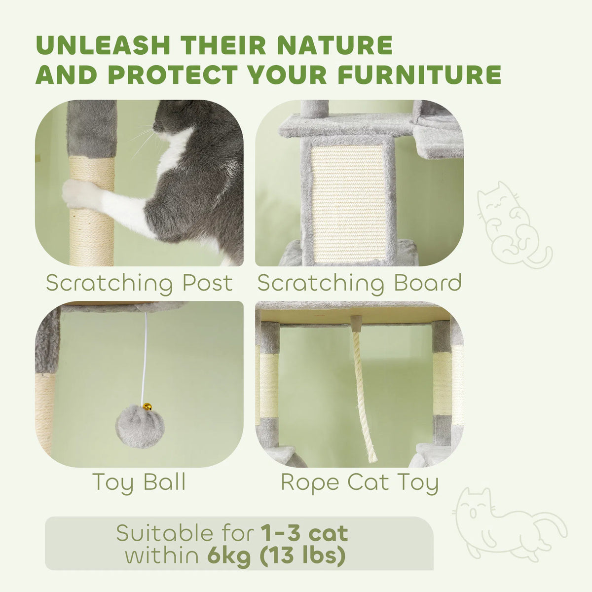 81" Large Cat Tree w/ Scratching Posts Condos Beds Hammocks Jumping - Image 3