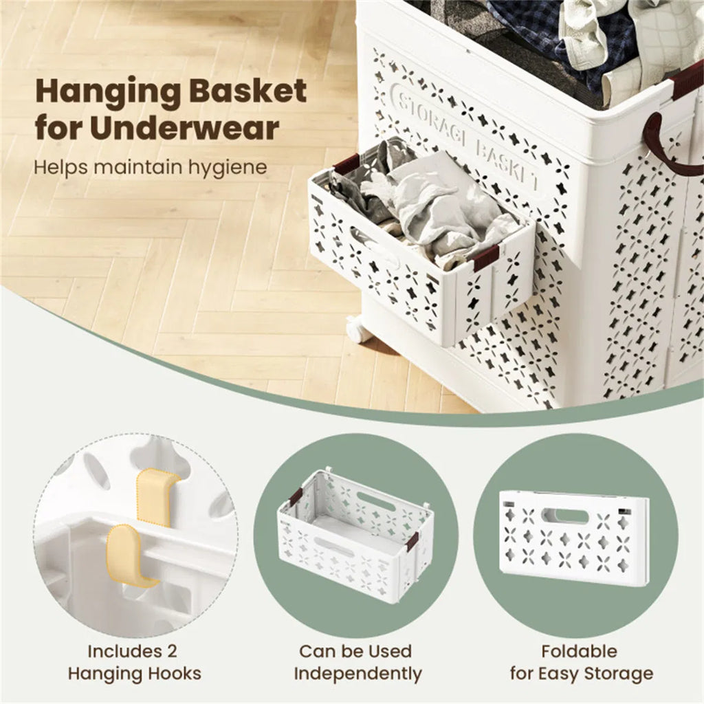 20 Gallon Foldable Laundry Hamper With Mini Hanging Basket PP Hollow Design - Image 3