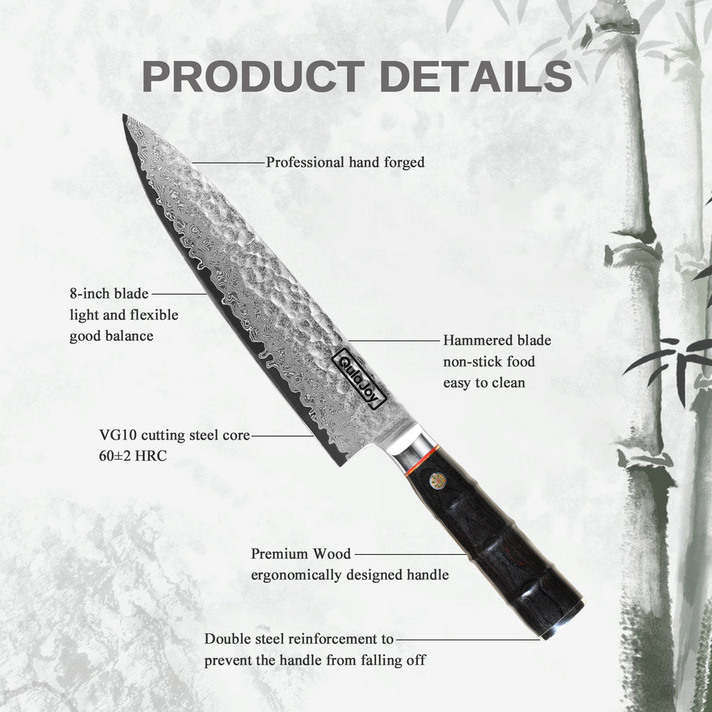 Qulajoy Japanese Chef Knife 8 Inch 67 Layers Damascus VG 10 Steel - Image 3