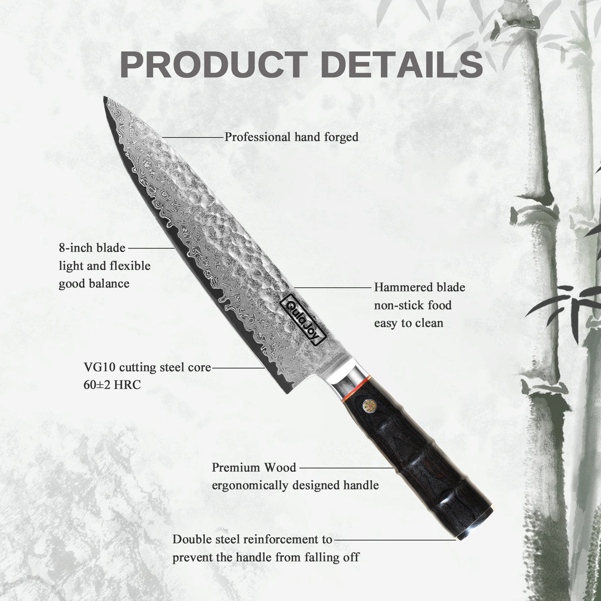 Qulajoy Japanese Chef Knife 8 Inch 67 Layers Damascus VG 10 Steel - Image 3