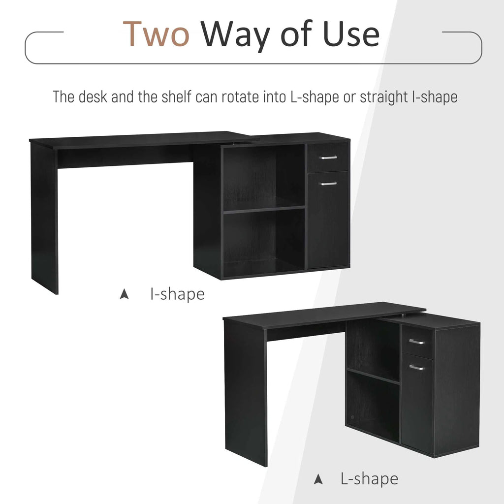 180° Rotating Home Office Corner Desk Storage Shelf Cabinet Black - Image 4