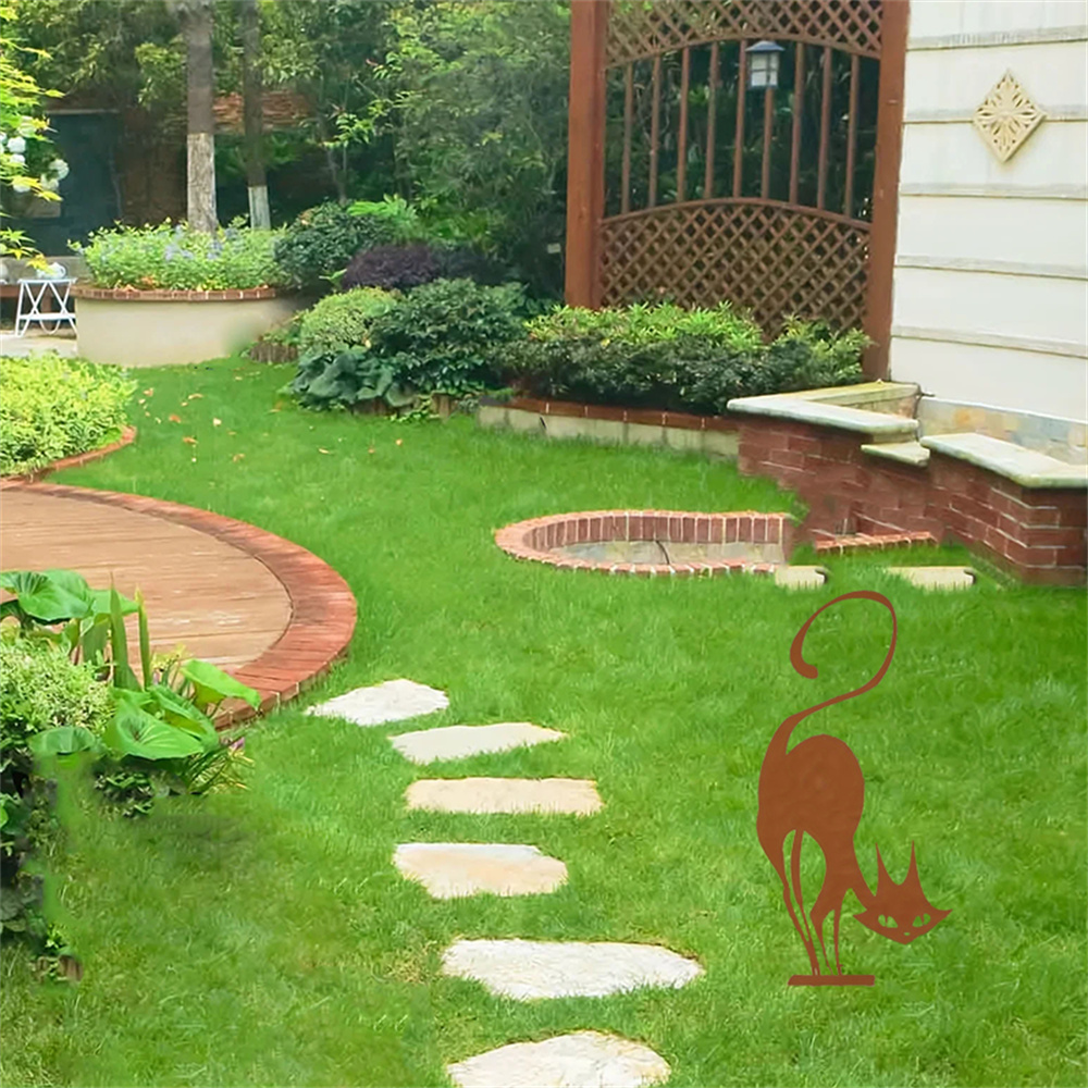 Rust Metal Cat Silhouette Garden Stake Gothic Iron Art Yard Indoor Outdoor Decor - Image 2