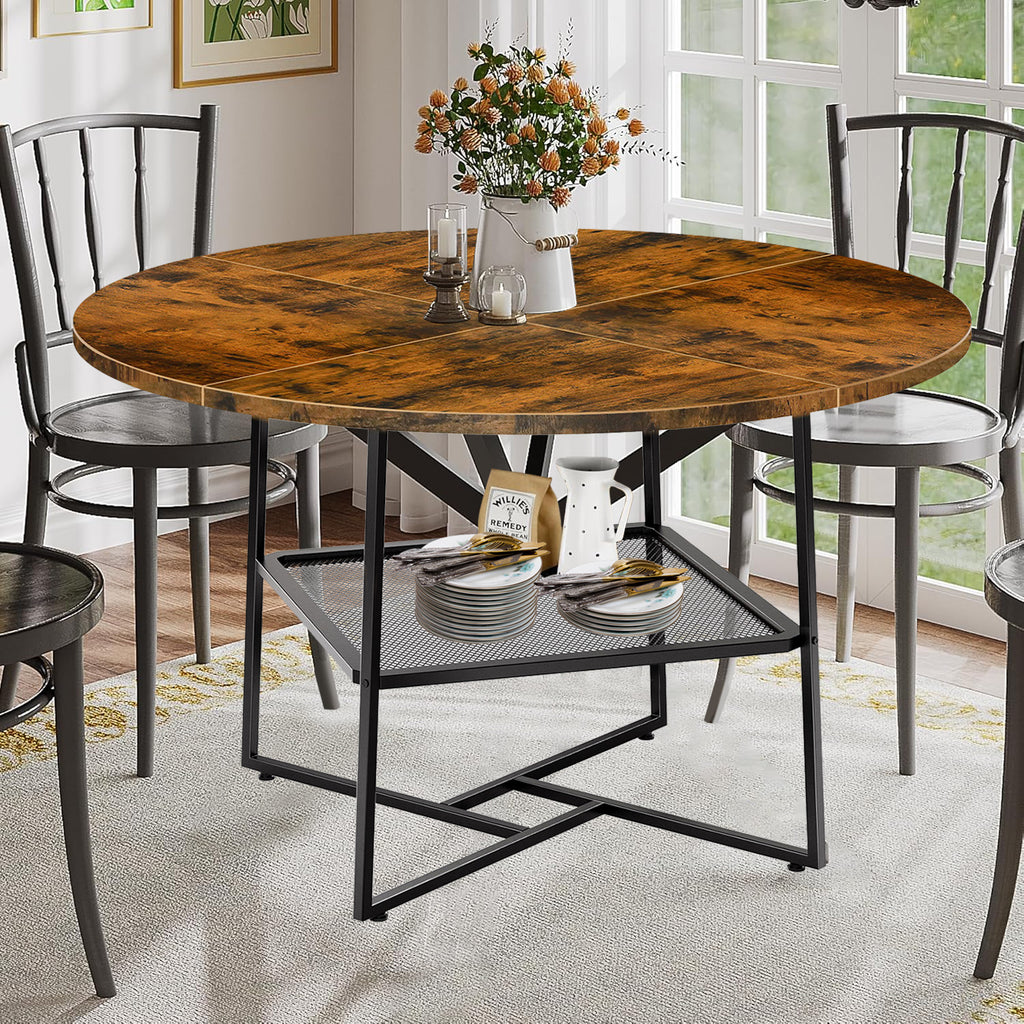 51in Round Dining Table For 4 6 Tiger Stripes Black Wooden Dining Room Table - Image 3