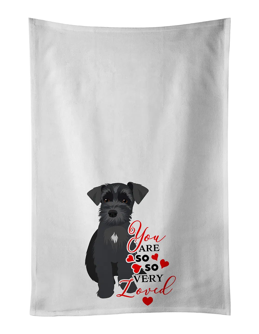 NEW Schnauzer Black #1 So Loved Kitchen Towel Set Of White Dish Towels
