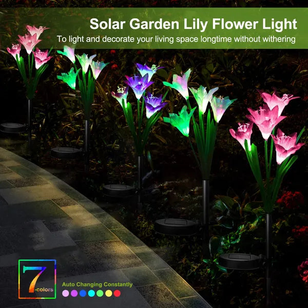 2Pcs Solar Garden Lights Outdoor Lily Flower LED Light 7 Color Changing IP65 - Image 5