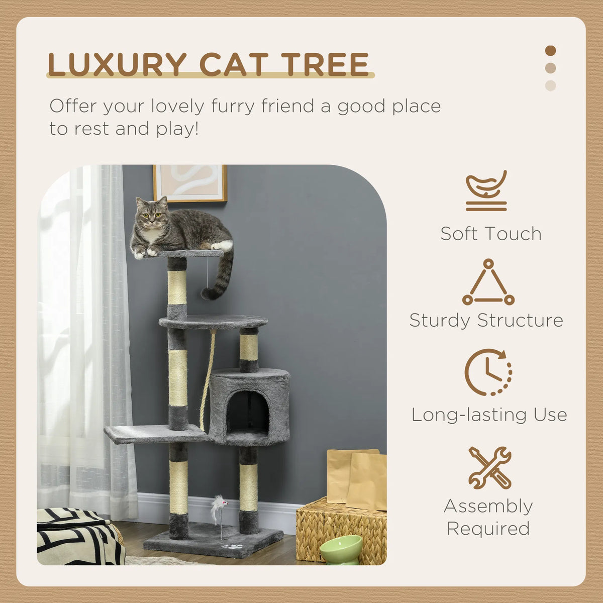46Inch Scratching Cat Tree Multi Level Cat Tower for Large Cats Adult with - Image 3