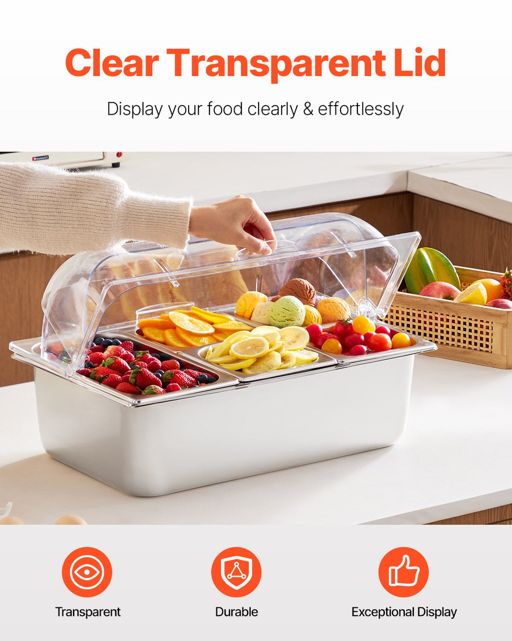 Countertop Food Serving Display Container 5 Pan Condiment Dispenser With Lid - Additional Product View 5