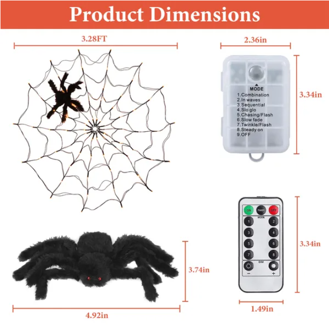 1Pc 3.28FT Spider Web Light With Hairy Spider - Image 4