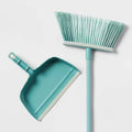 Angle Floor Broom With Clip on Dust Pan Set: Steel Handle Soft Grip Hanging Loop