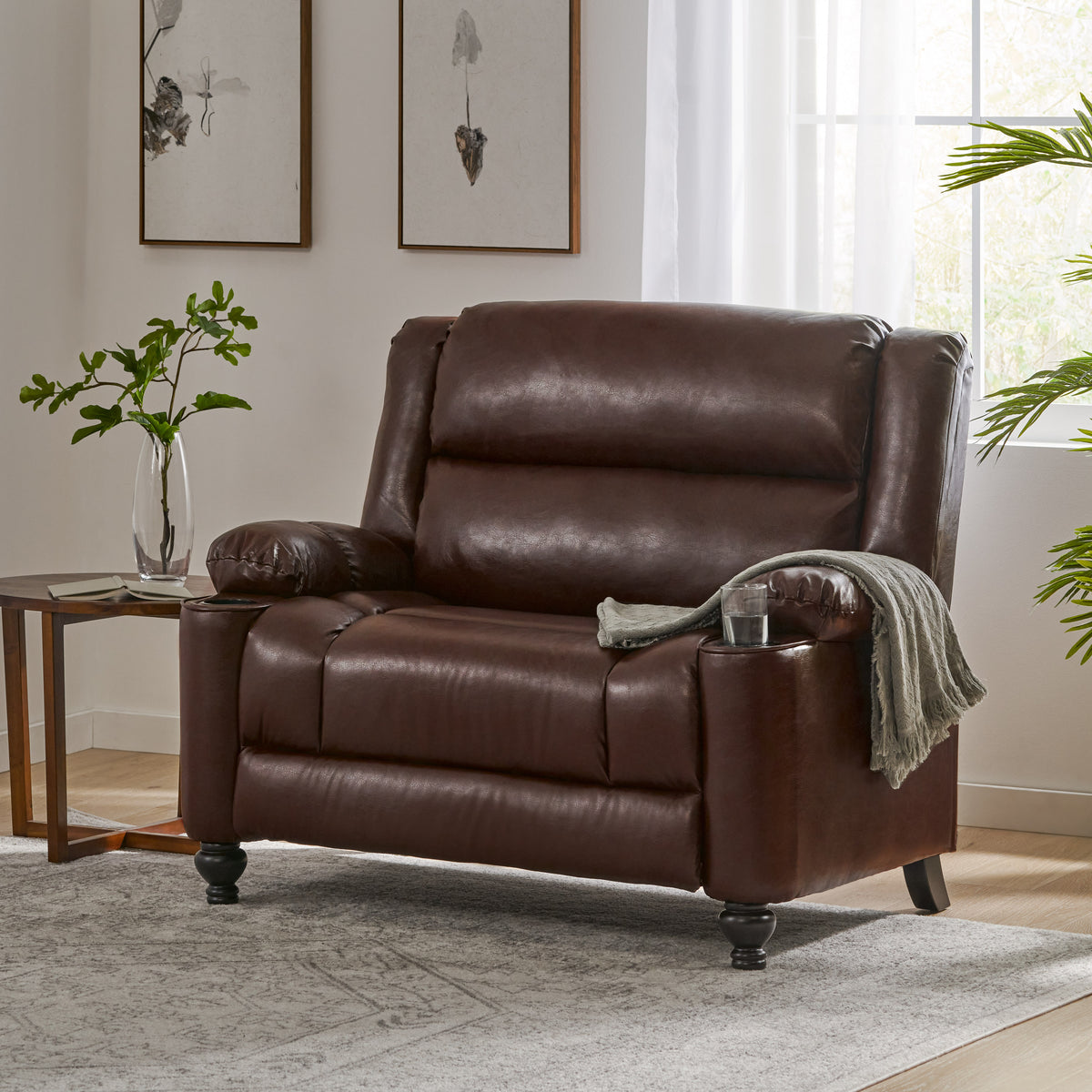 50'' Wide Faux Leather Manual Recliner Chair Tufted Design Accent Chair