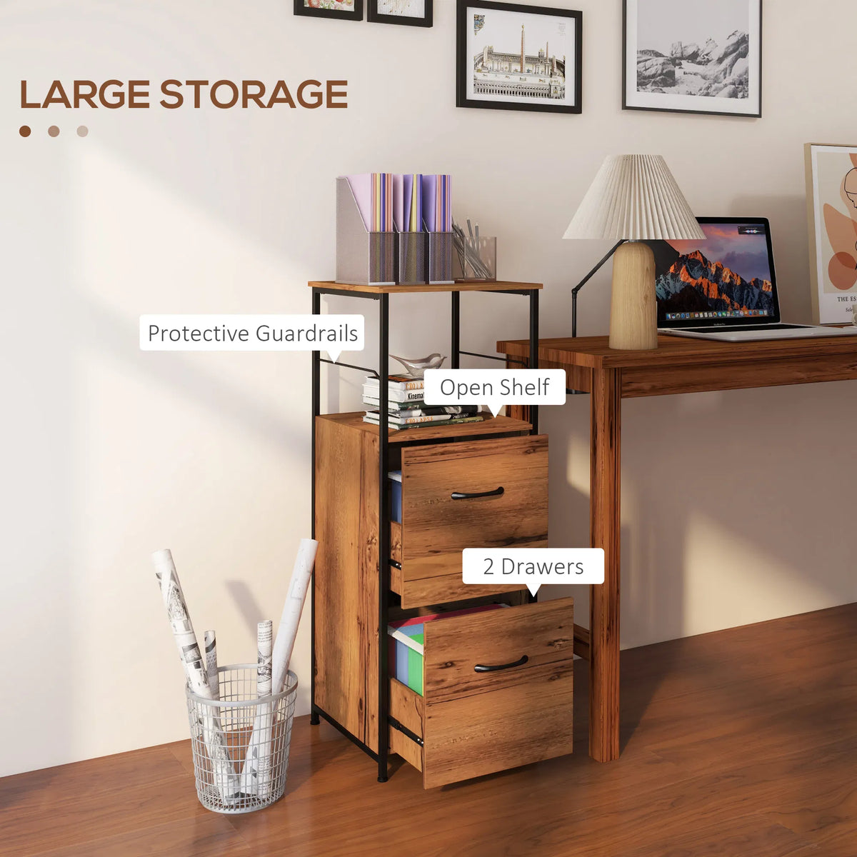 Vertical Filing Cabinet Tall File Cabinet with 2 Drawers Hanging Bars for - Image 2