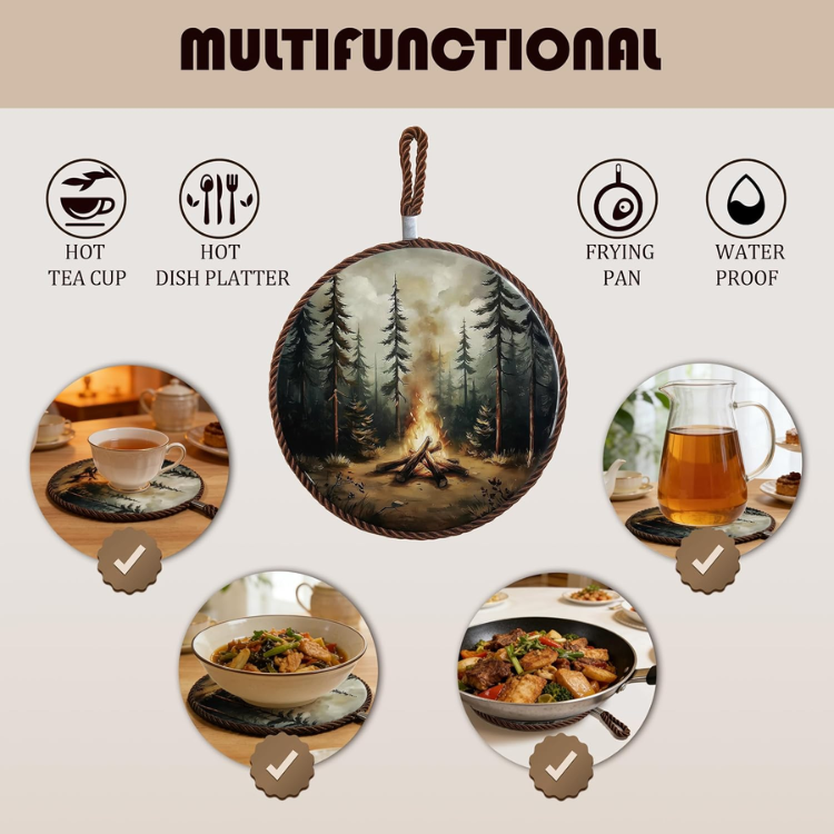 Forest Campfire Ceramic Trivet Decorative Hot Pad For Pots And Pans Heat - Image 3