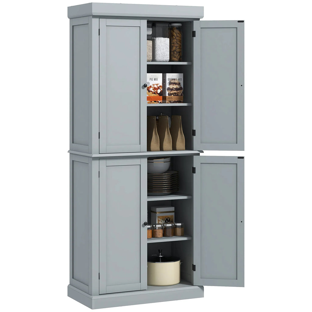 72.5" Freestanding Kitchen Pantry Cabinet with 4 Doors Grey