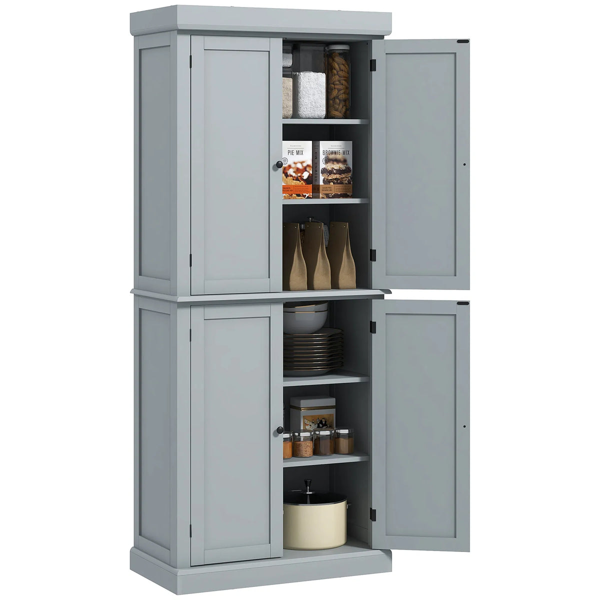 72.5" Freestanding Kitchen Pantry Cabinet with 4 Doors Grey