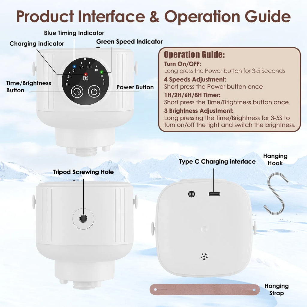2 in 1 Rechargeable Camping Fan with Built In LED Lantern Remote Control 4 - Image 4