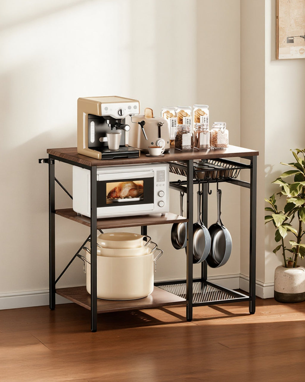 Kitchen Bakers Rack 35 Inch Width Stand With Shaped Support Bar Hooks Multi - Additional View 5