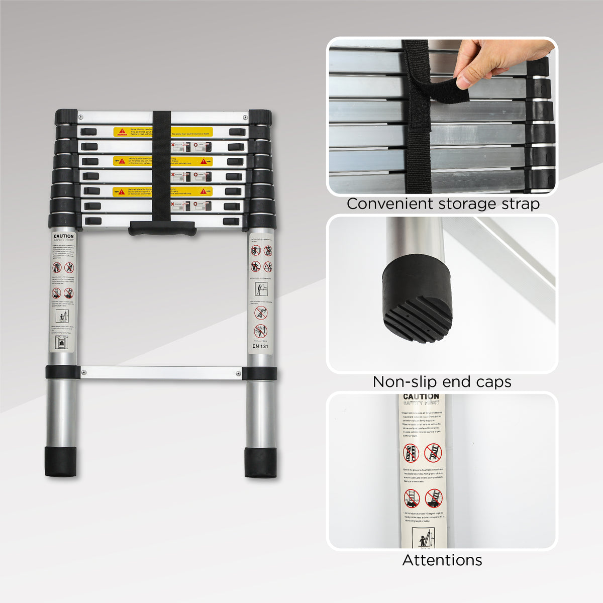 Telescoping Ladder 8.5FT Telescopic Extension Ladder Aluminum Alloy Folding - Image 3