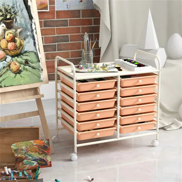 12 Drawer Rolling Storage Cart 2 Row 10 Storey Multicolor Drawers 4 Wheels - Image 5
