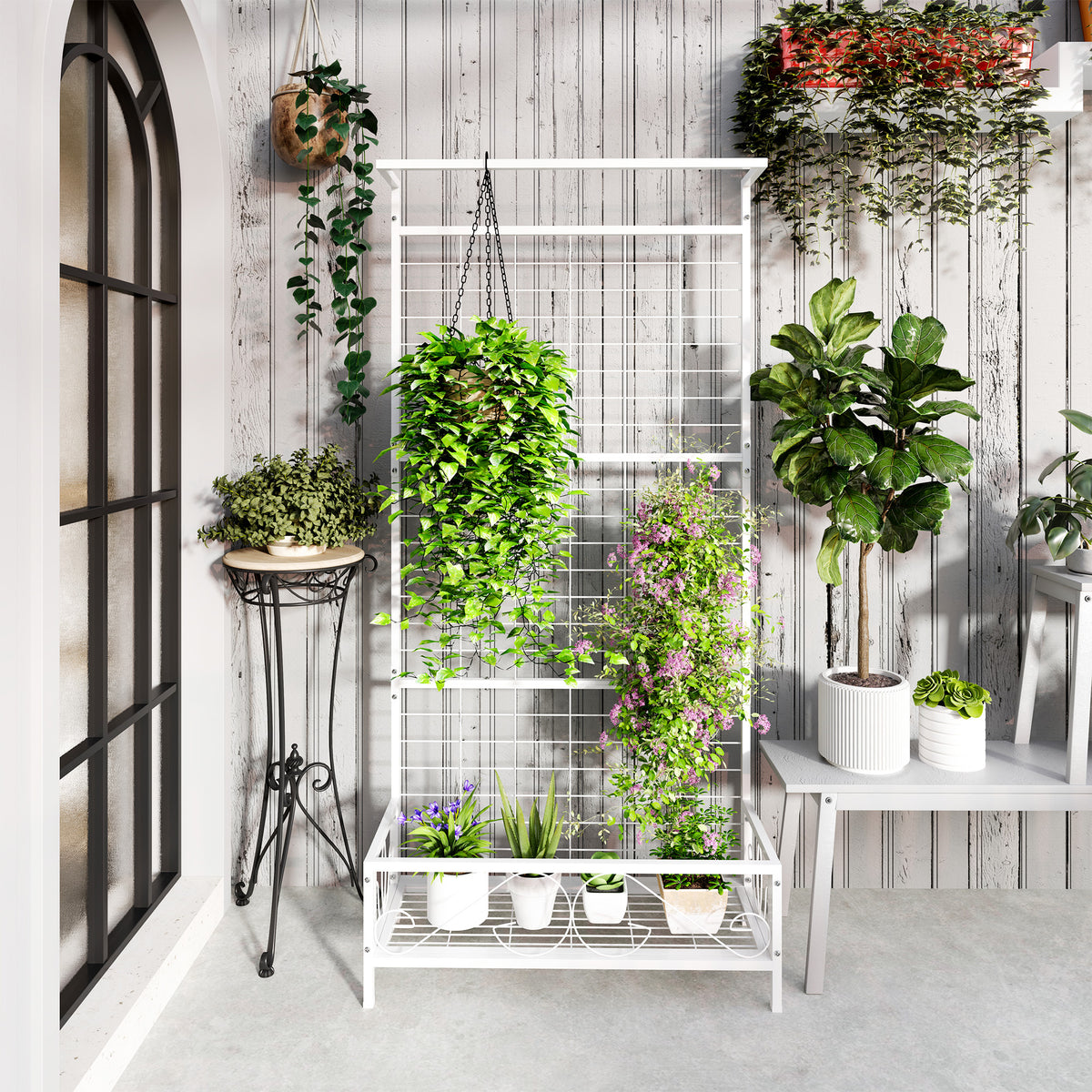 Metal Tall Plant Stand With Trellis And Hanging Bar Holder For Indoor Outdoor - Additional Product View 8