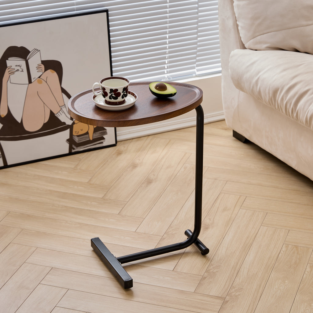 Brown C-Shaped Sofa Side Table