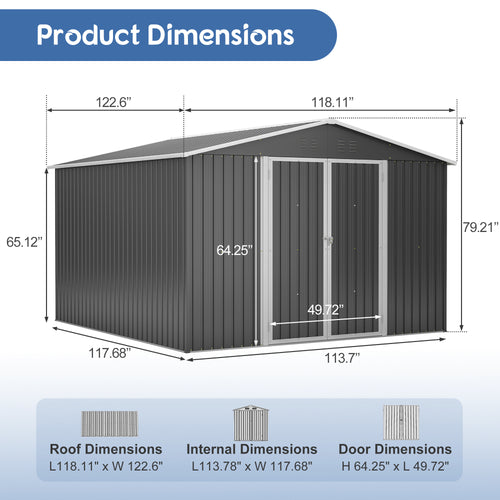 10x10 Large Outdoor Metal Storage Shed