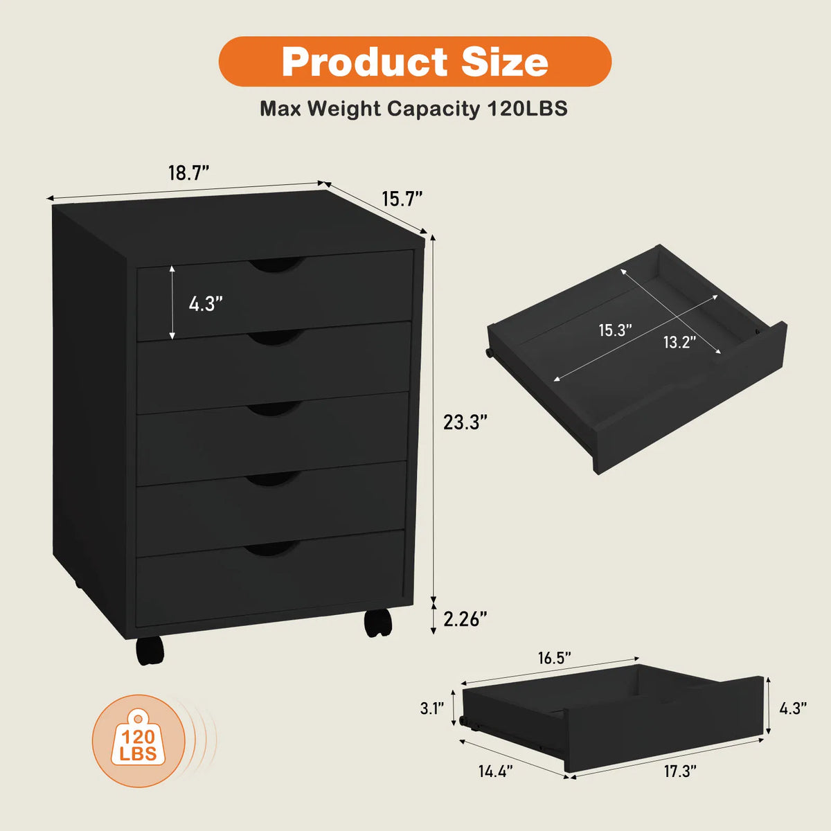 Storage Cabinet Dressers with Wheels Mobile Organizer Drawers for Office - Image 2