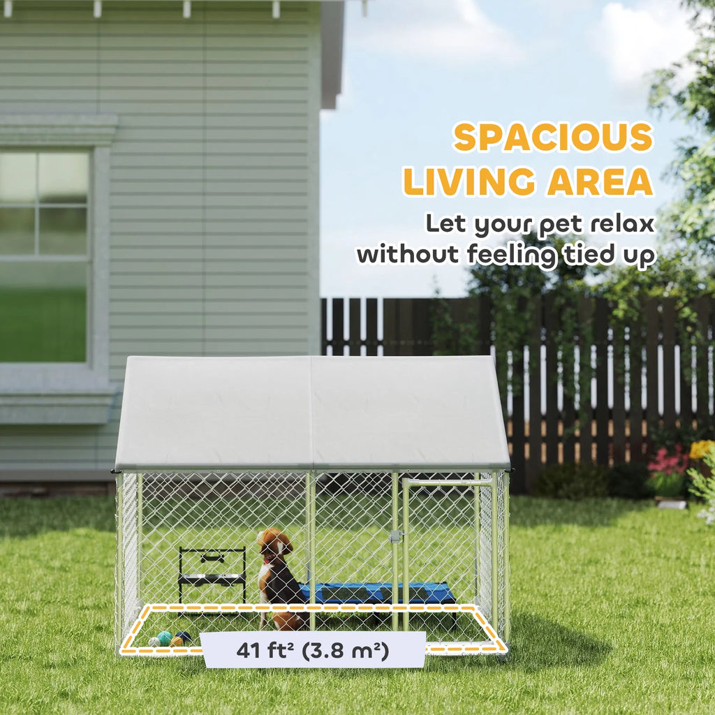 Outdoor Dog Kennel with Waterproof & Anti UV Cover Quick Connect Frame Secure