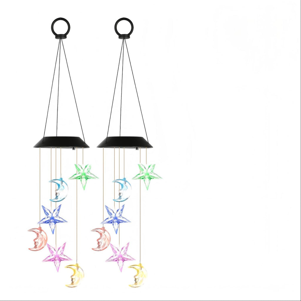 1Pc 2Pc Quantity Options Solar Moon And Star Wind Chime 7 Color Changing Wind - Image 2